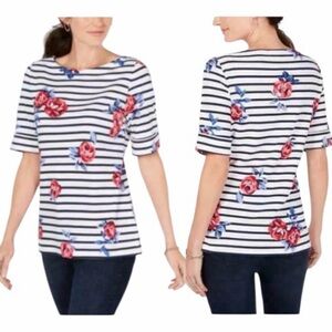 Karen Scott Women's Boat-Neck Cuffed Short Sleeves Knit Top Women Size PL